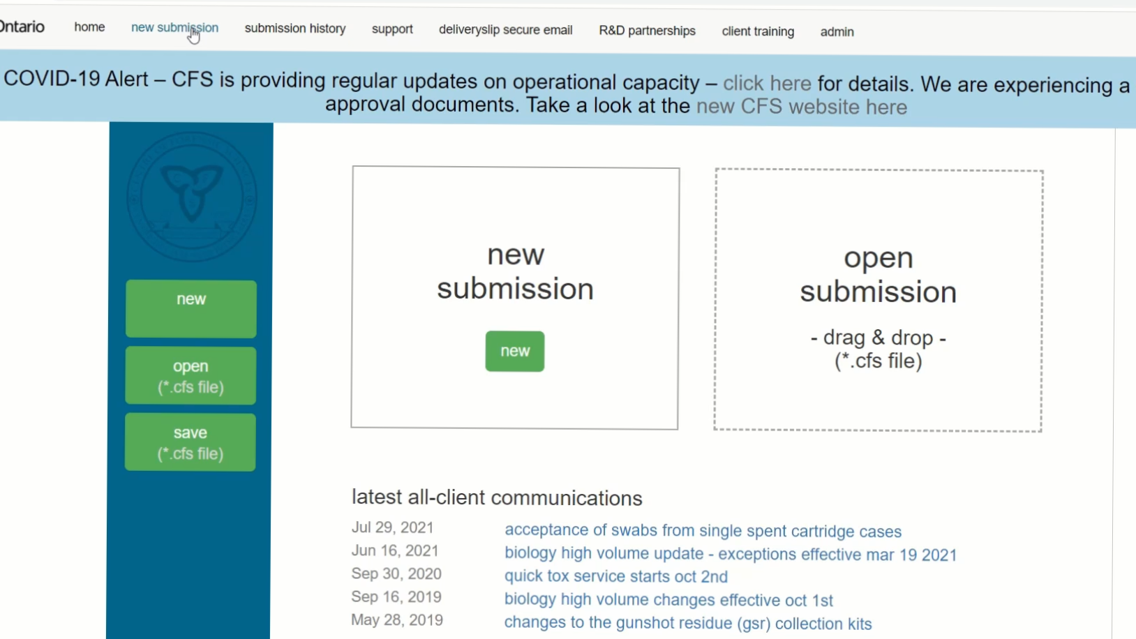 Create a High Volume Service submission request through the online submission portal